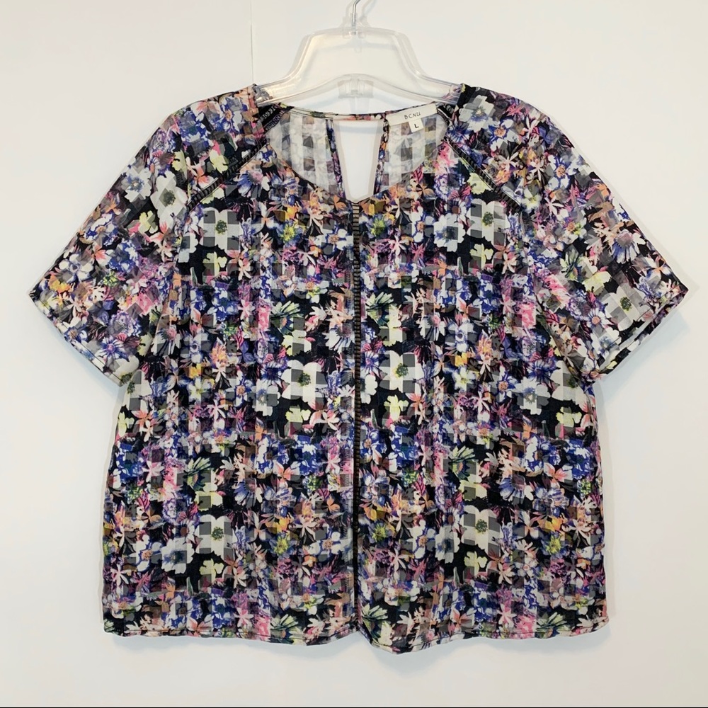 BCNU Semi-Sheer Floral Print Top blouse